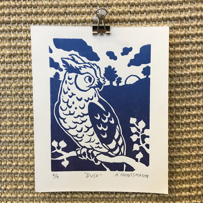 "dusk" lino print
