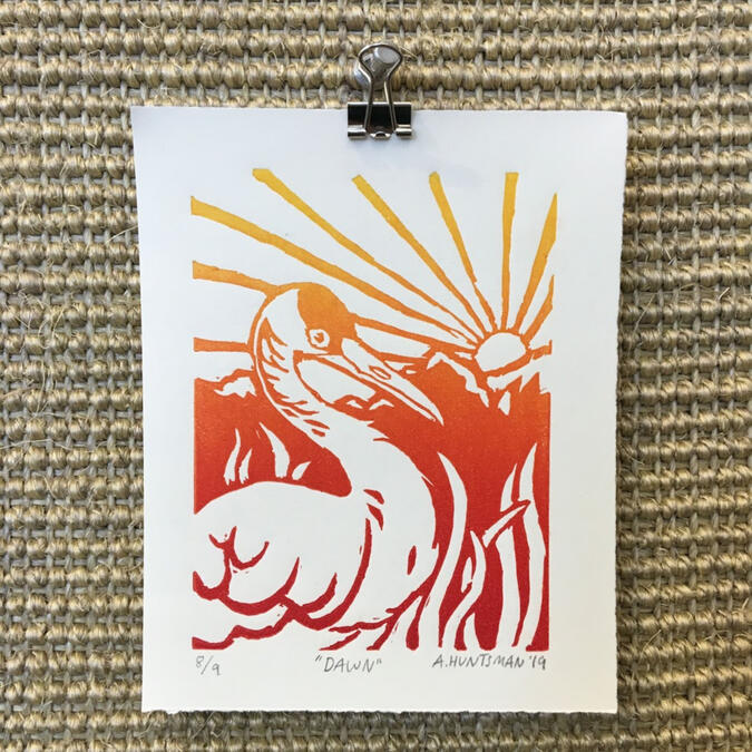 "dawn" lino print
